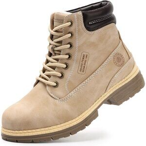 〽️Women's Beige Anjoufemme Waterproof Combat Hiking Outdoor Work Boots